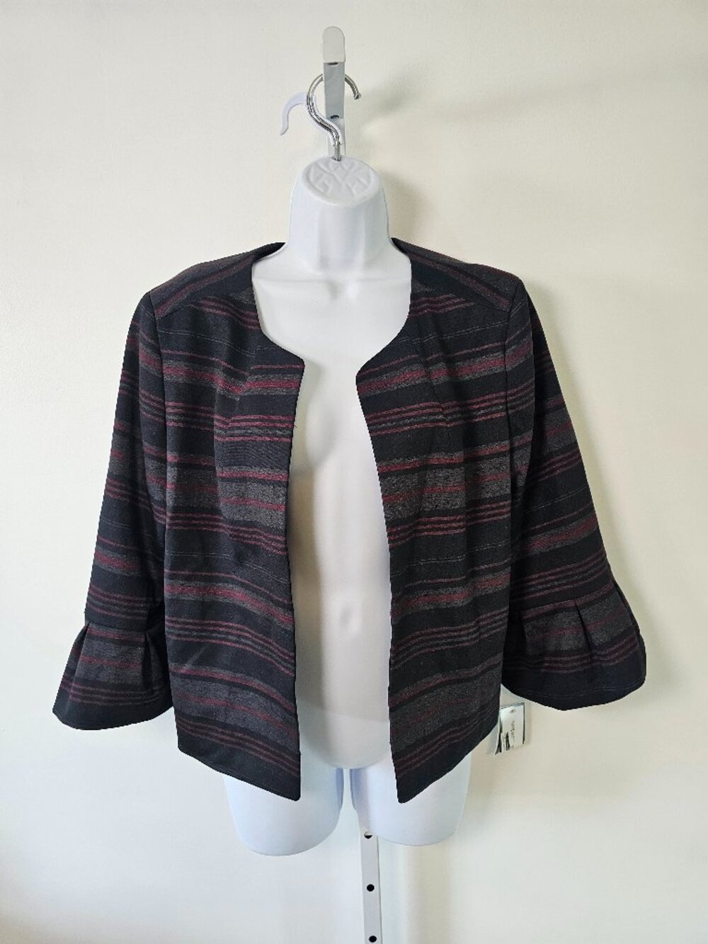 Nine West Jacket Blazer Black Red Stripes Peplum Office 12 NWT